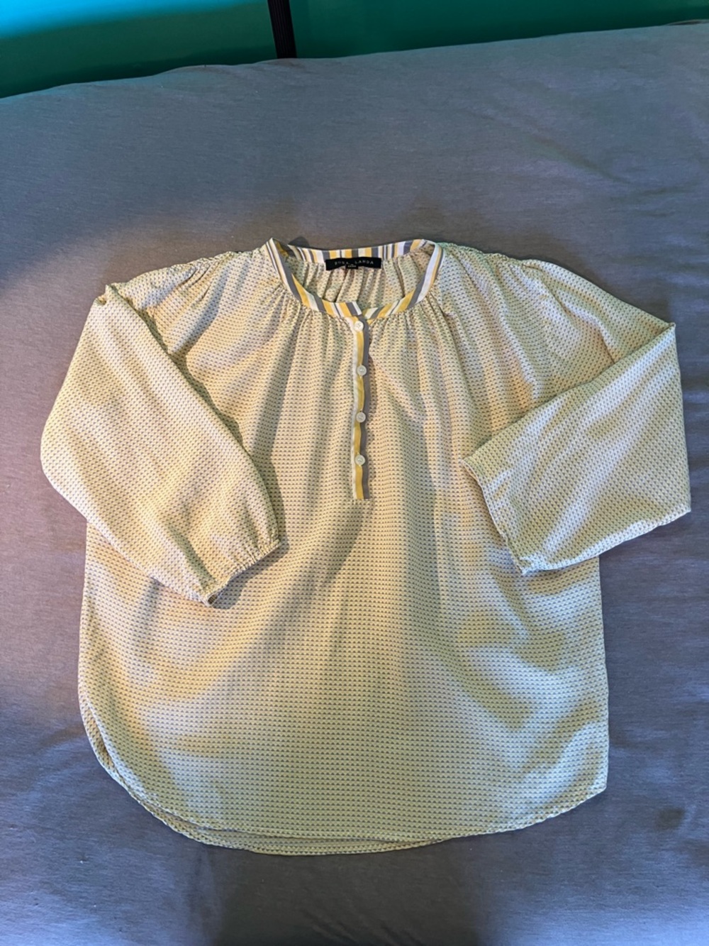 Light Yellow Grey Printed Henley Blouse
